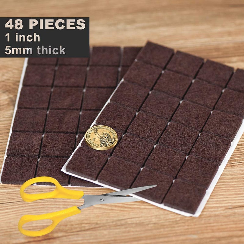 PremiFix Square Felt Pads for Chair Legs, Square Felt Furniture Pads 1 inch 48 Pieces Pack Brown, Furniture Pads for Hardwood Floor 5mm Thick - Image 5